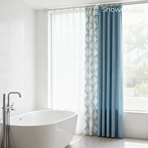 Bright Blue Linen Shower Curtain – 100x250cm to 250x500cm