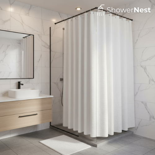 White Extra Long Shower Curtain – Luxury Jacquard Weave