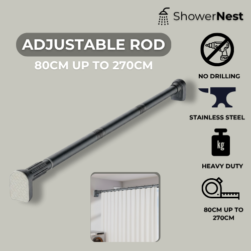 Adjustable Shower Curtain Rod –  Stainless Steel No-Drill Telescopic