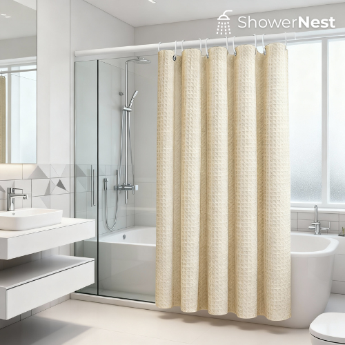 Beige Yellow Extra Long Shower curtain
