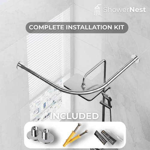 Bent Ajustable Shower Curtain Rod – No Drilling Stainless Steel Telescopic