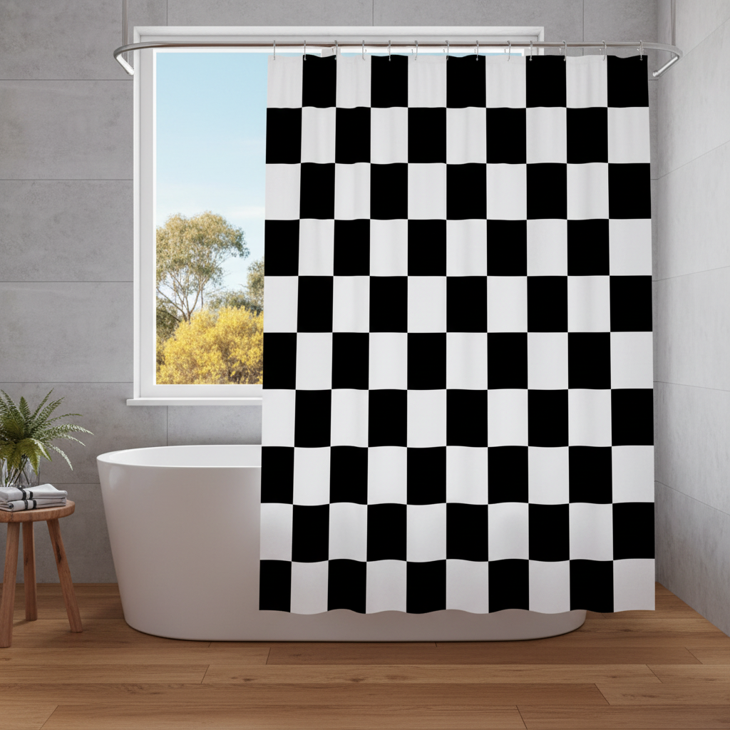 Black & White Shower Curtain – Geometric Design