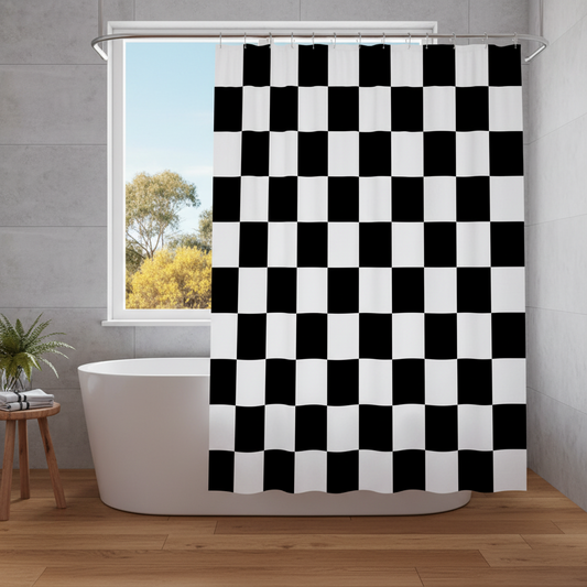 Black & White Shower Curtain – Geometric Design