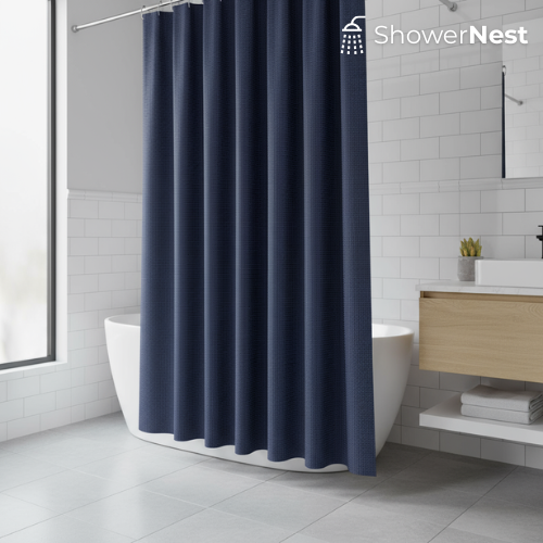 Blue Extra Long Shower Curtain – Waffle thick curtain