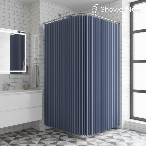 Blue Pleat Curtains with Hooks