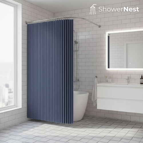 Blue Pleat Curtains with Hooks – Polyester Curtain