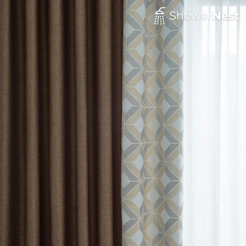 Brown Linen Shower Curtain – Modern Textured Fabric Design