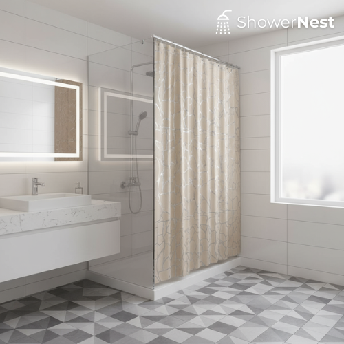 Gold and Silver Shower Curtain – Geometric Polyester Design showernest