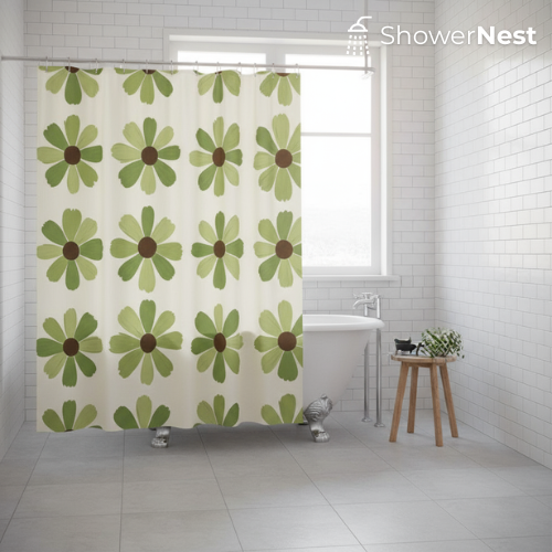 Green Shower Curtain – Flower curtain