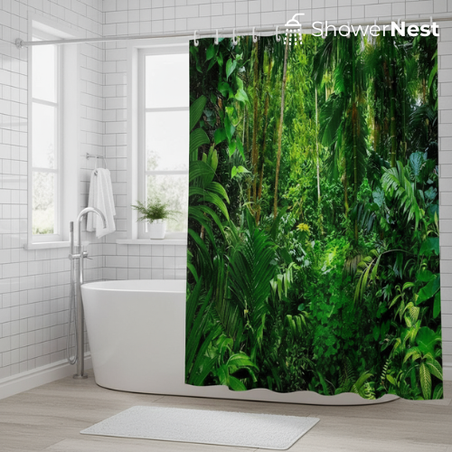 Green Shower Curtain – Lush Tropical Forest