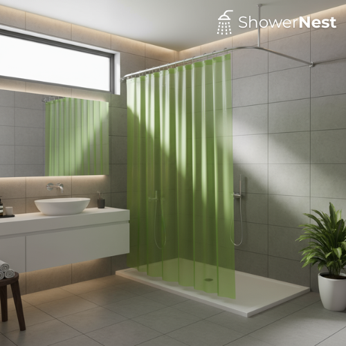 PEVA Green Transparent Shower Curtain – Waterproof Liner with Magnets