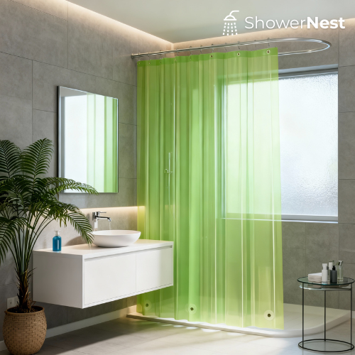 PEVA Green Transparent Shower Curtain – Waterproof Liner with Magnets