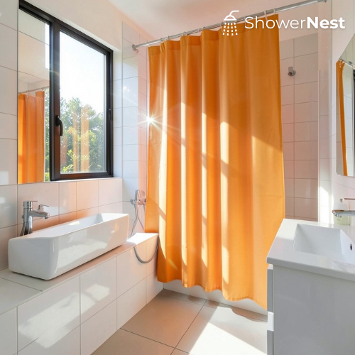 PEVA Orange Transparent Shower Curtain – Waterproof Liner Australian
