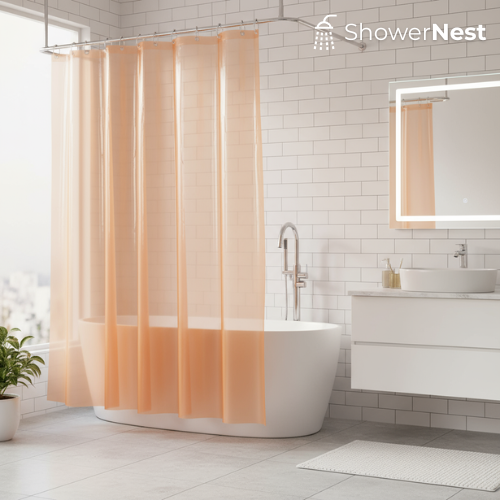PEVA Orange Transparent Shower Curtain – Waterproof Liner with Magnets