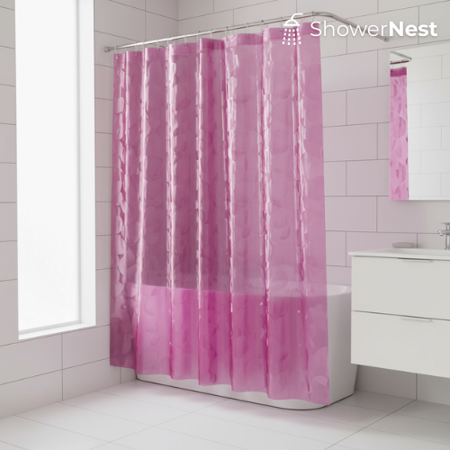 Pink EVA Shower Curtain Liner – Waterproof Modern Design Rust resistant grommet Showernest