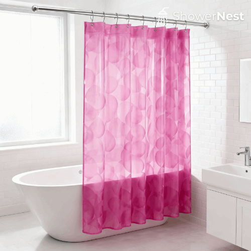 Pink EVA Shower Curtain Liner – Waterproof Modern Design Rust resistant grommet
