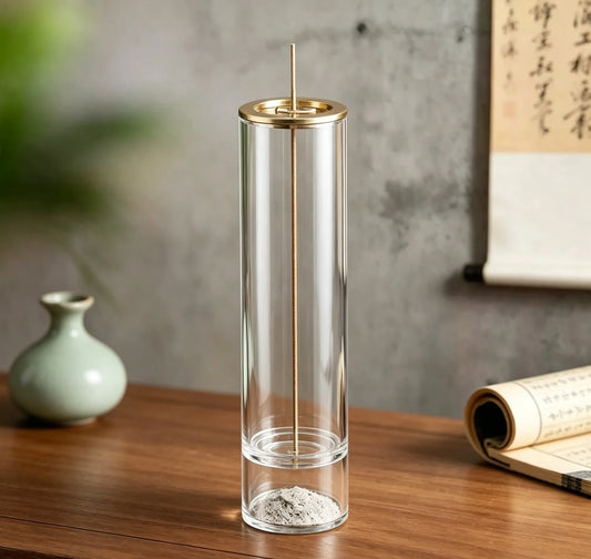 Glass tube incense holder with brass top second view – ShowerNest Australia