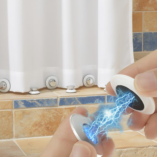 Reusable magnetic shower curtain weight being clipped on