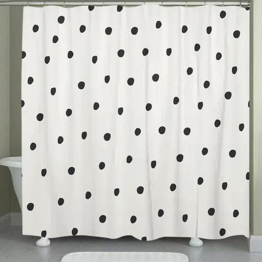 White Shower Curtain – Black Polka Dot Pattern