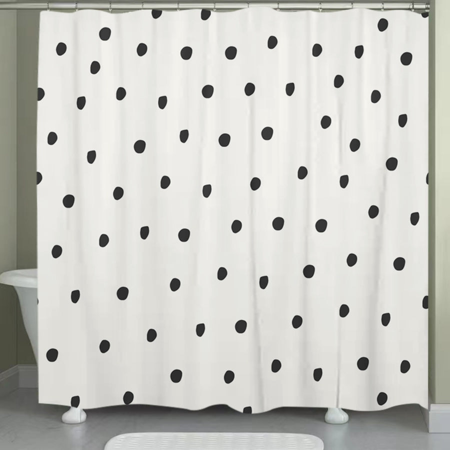 White Shower Curtain – Black Polka Dot Pattern