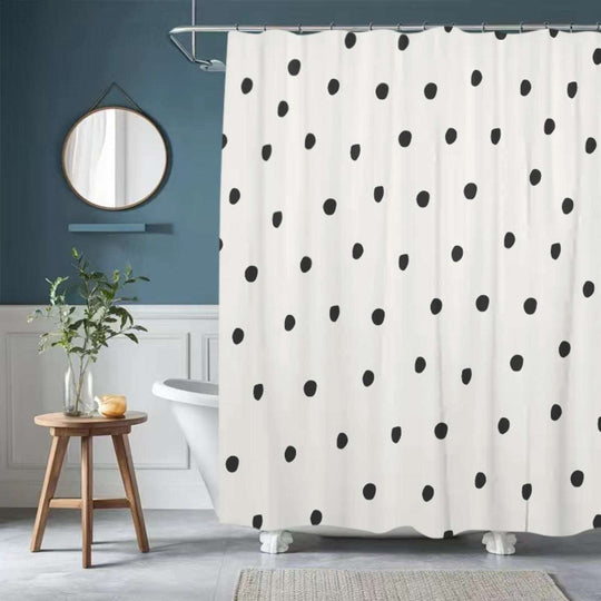White Shower Curtain – Black Polka Dot Pattern