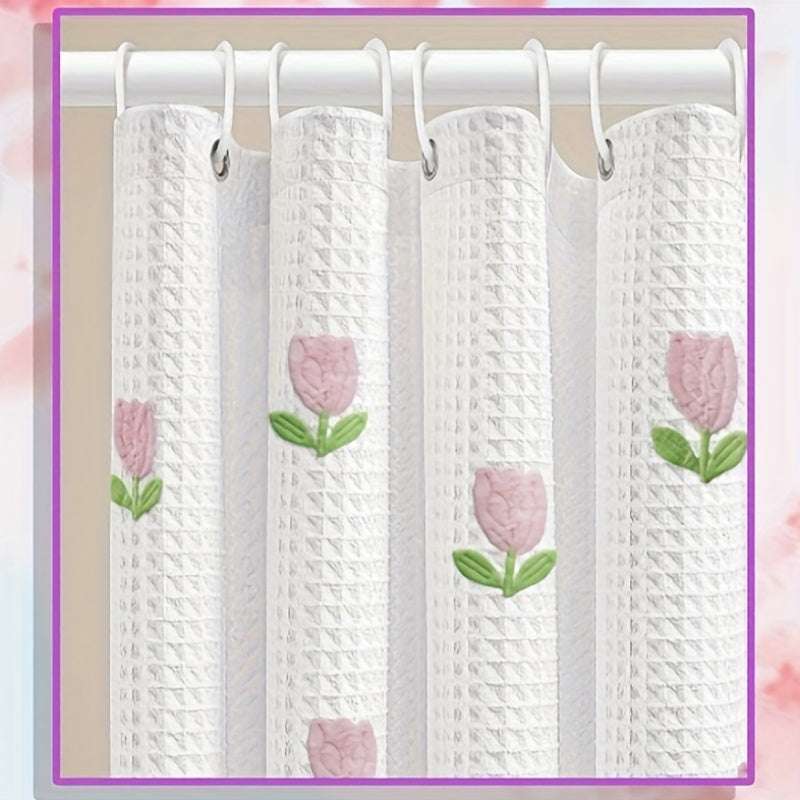 White Shower Curtain – Tulip Flower Design