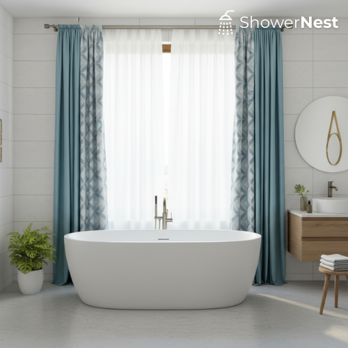 Bright Blue Linen Shower Curtain – 100x250cm to 250x500cm