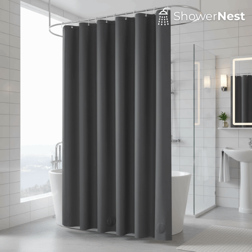 Grey Plastic Shower Curtain - Waterproof Plastic