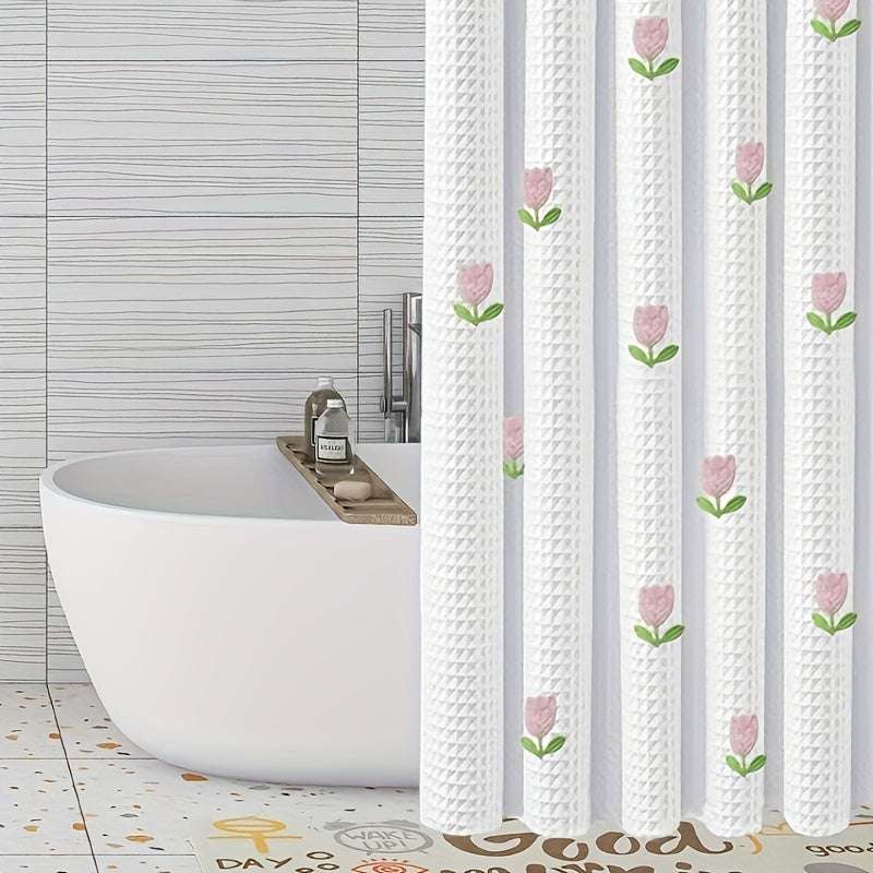White Shower Curtain – Tulip Flower Design