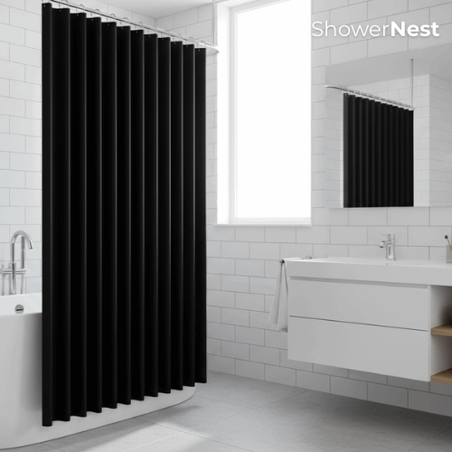 Black Pleated Pinch Curtain - Foldable Curtain
