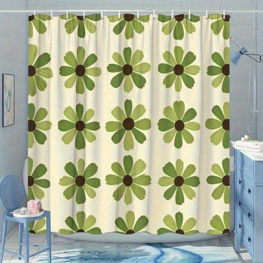 Green Shower Curtain – Vintage Daisy Mid-Century Design