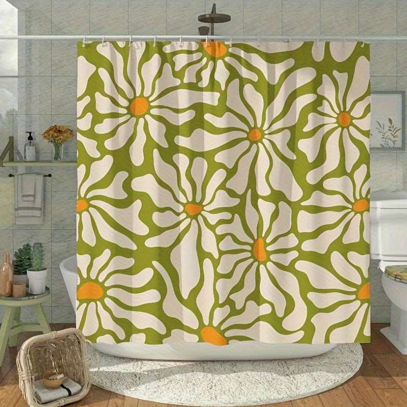 Green Shower Curtain – Olive Daisy Floral Design