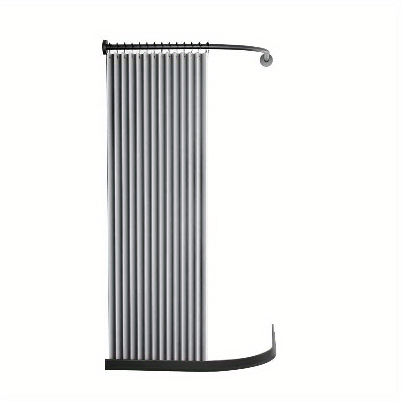 Grey Shower Curtain - Space-Saving Foldable Bathroom Curtain with Hooks & Storage Straps, Curved Design for Privacy - Easy-Clean Polyester Fabric, Ideal for Small Bathrooms & Contemporary Decor, Minimalist Aesthetic, Highqual