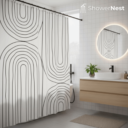 White Modern Shower Curtain – Machine Washable
