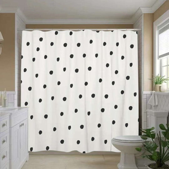 White Shower Curtain – Black Polka Dot Pattern