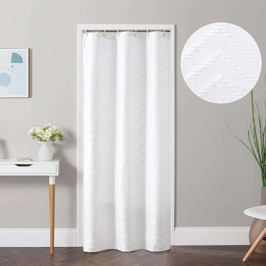 White Extra Long Shower Curtain – Bohemian Tufted Striped