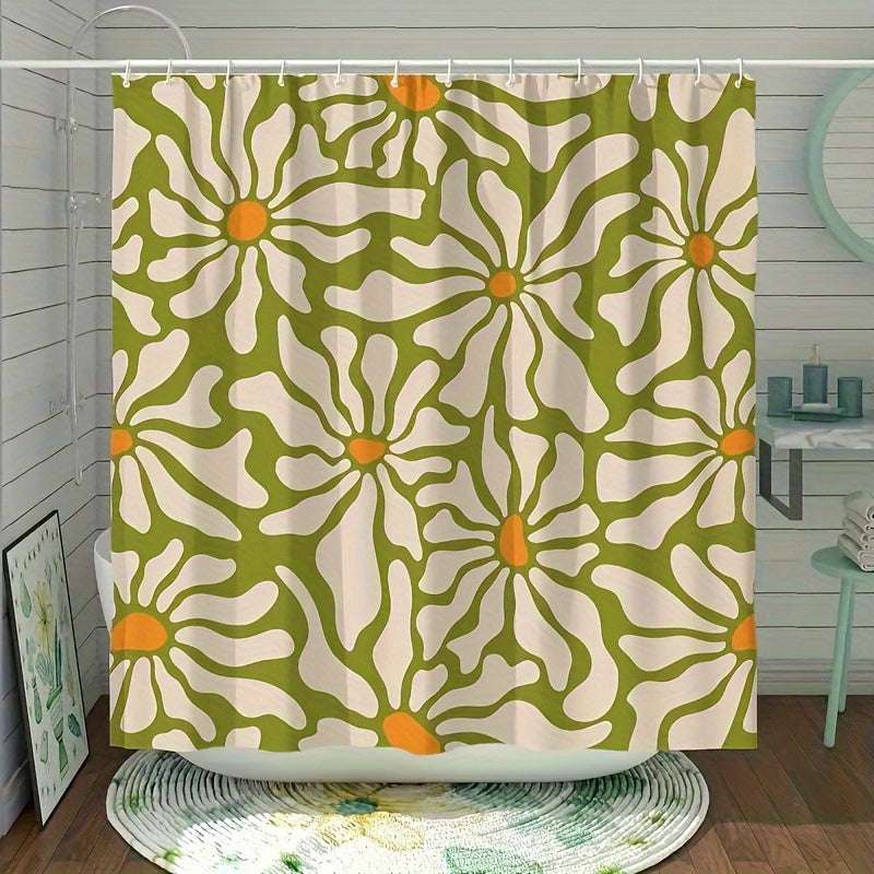 Green Shower Curtain – Olive Daisy Floral Design