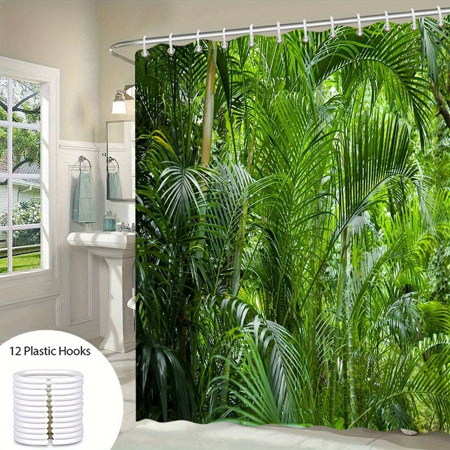 Green Shower Curtain – Tropical Plant Foliage Print