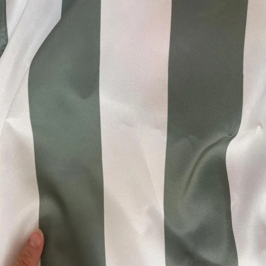 Green Shower Curtain – Rustic Farmhouse Vertical Stripes