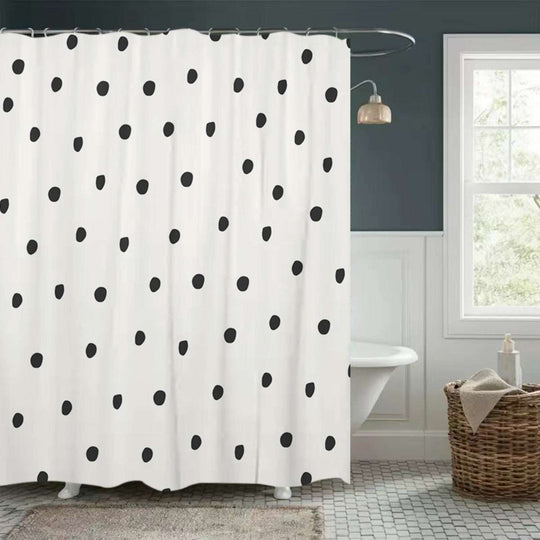 White Shower Curtain – Black Polka Dot Pattern