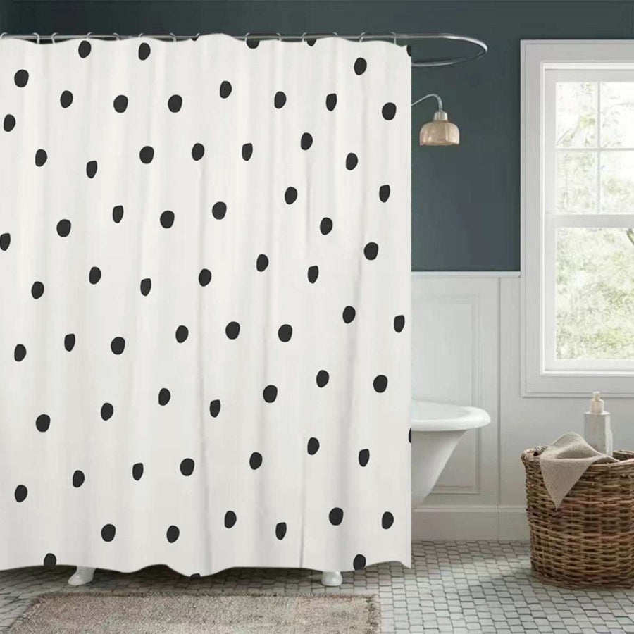 White Shower Curtain – Black Polka Dot Pattern