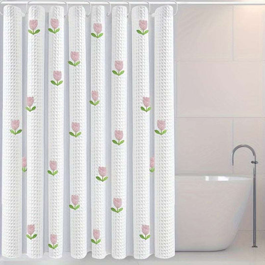 White Shower Curtain – Tulip Flower Design