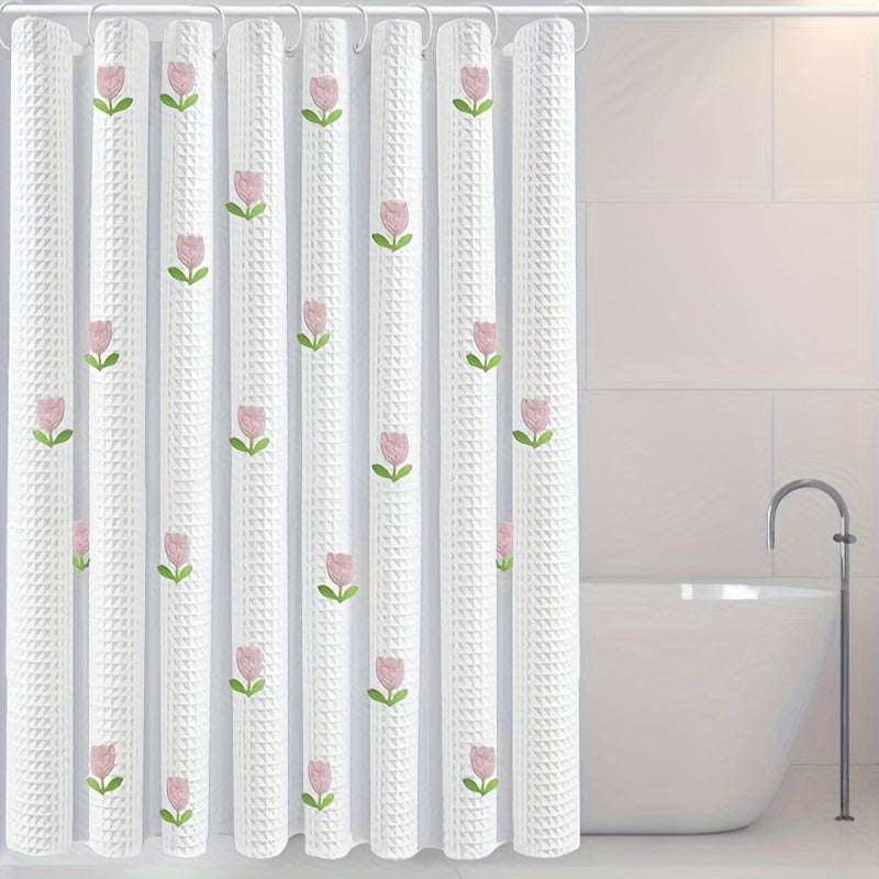White Shower Curtain – Tulip Flower Design