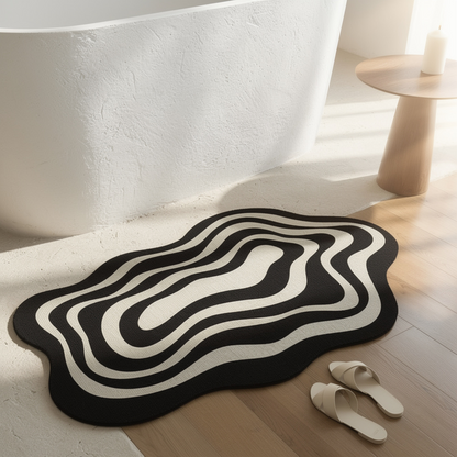 Black & White Swirl Quick-Dry Bath Mat – Diatomite 40x60cm