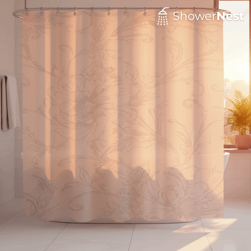 A Simple, White Patterned Shower Curtain - Elegantly Designed for Various Settings, Includes 12 Hooks, Made of Polyester Fabric, Easy to Clean.