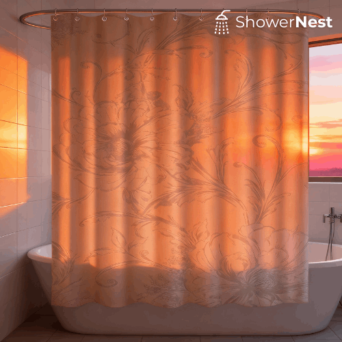 A Simple, White Patterned Shower Curtain - Elegantly Designed for Various Settings, Includes 12 Hooks, Made of Polyester Fabric, Easy to Clean.