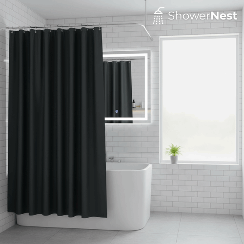 [PEVA Shower Curtain] 5G PEVA Black Shower Curtain Lining | Plastic Shower Curtain, Partition Curtain, Opaque, with Loop Holes and Magnetic Weights, Good Transparency