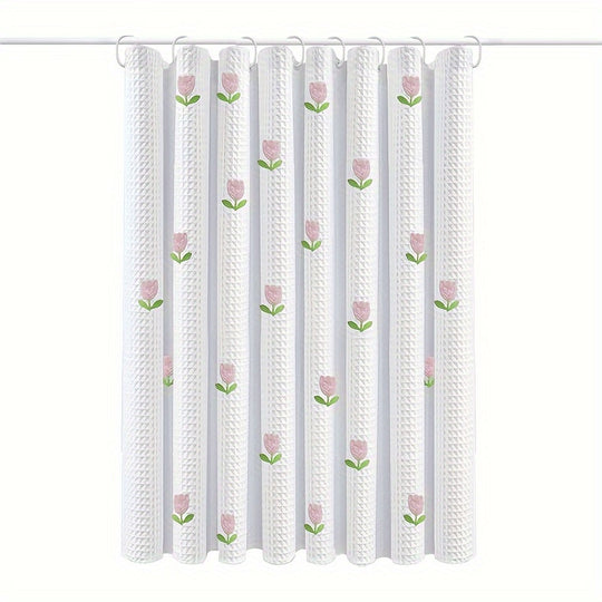 White Shower Curtain – Tulip Flower Design