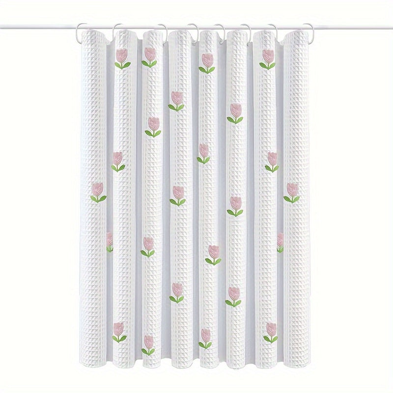 White Shower Curtain – Tulip Flower Design