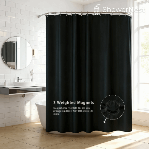 [PEVA Shower Curtain] 5G PEVA Black Shower Curtain Lining | Plastic Shower Curtain, Partition Curtain, Opaque, with Loop Holes and Magnetic Weights, Good Transparency